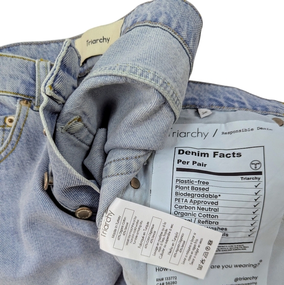 Triarchy Denim Shorts High Rise Cut Off Raw Hem Button Fly 5-Pocket Blue 26 NWT - Picture 9 of 13